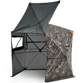 Hunting Blind, 6-7 Person, 288 Degree 5 Side See-Through Ground Blinds with Carrying Bag, Portable Camouflage Tent, Durable Concealed Shelter with Sil