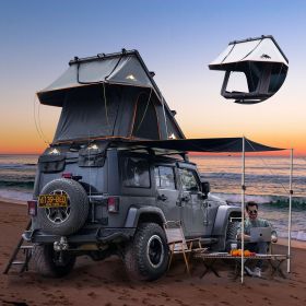 Adventurer Pro Rooftop Tent Hard Shell with USB Outlet, Side Awning, Replaceable Rain Fly&Luggage Racks for 4 Season Camping, Aluminum Pop Up 2-3 Pers