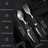 Stainless Steel 6-in-1 Multi-Tool Cutlery Set, Folding Pocket Knife with Fork, Spoon, Can Opener, Corkscrew, and Bottle Opener, Versatile Outdoor Surv