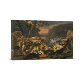 A Still Life With Game Hunting Gear And Two Dogs (Type: Standard Framed Canvas Print, size: 40" x 26" / 100cm x 65cm (approx))